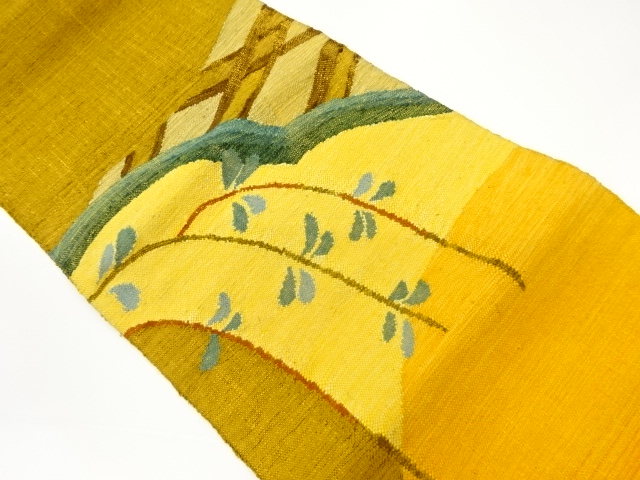 手織り真綿紬枝垂れ葉に襷模様織出し名古屋帯
